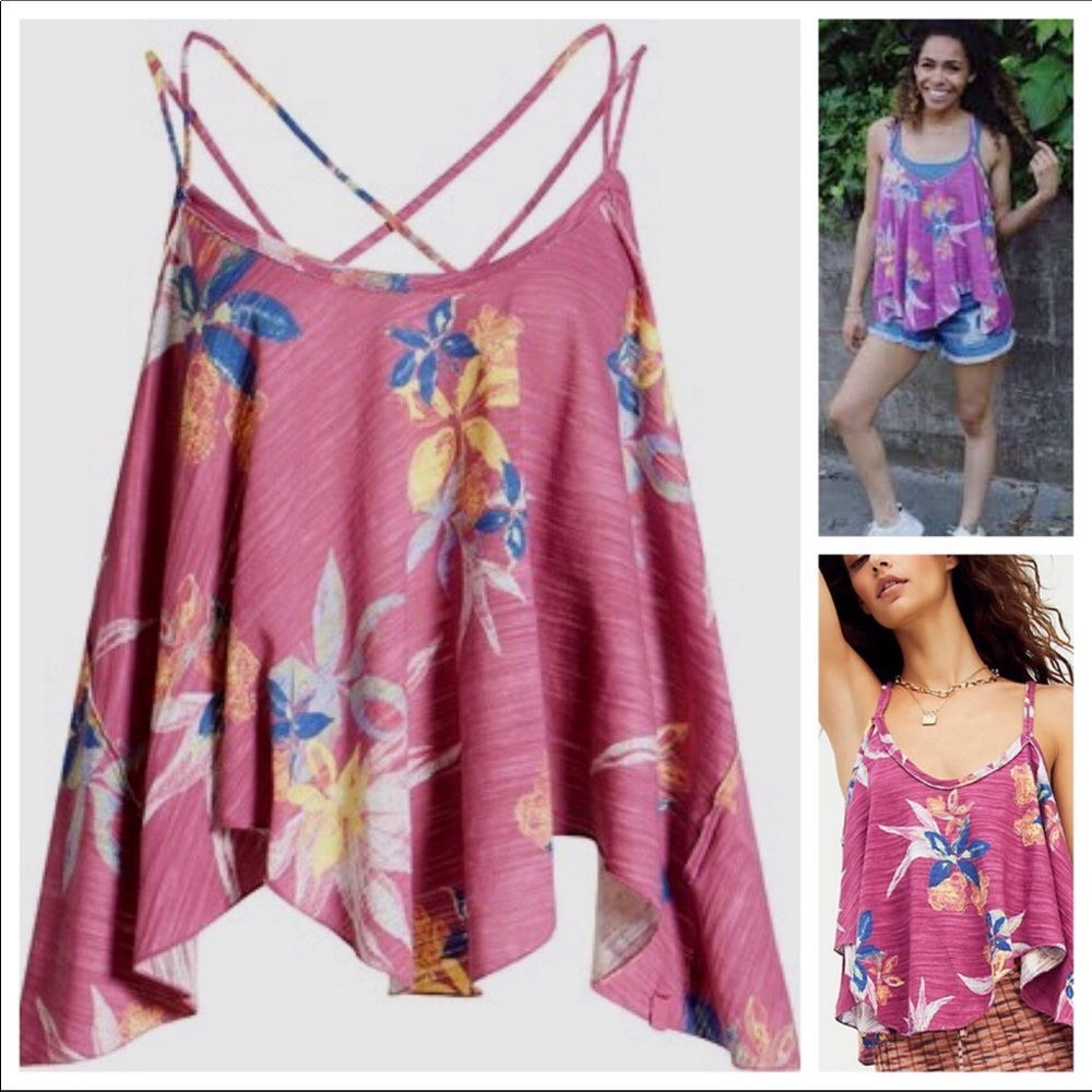 FREE PEOPLE BOHO TANK TOP FLOWY FLORAL FESTIVAL PRINT SLEEVELESS KNIT TEE A2C - Picture 12 of 16